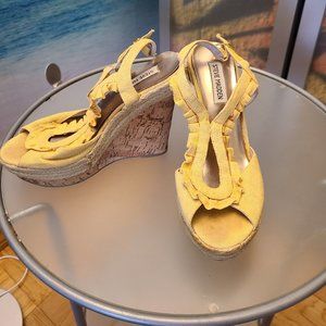 Cork Wedge Yellow Cotton  Genuine Leather Lining